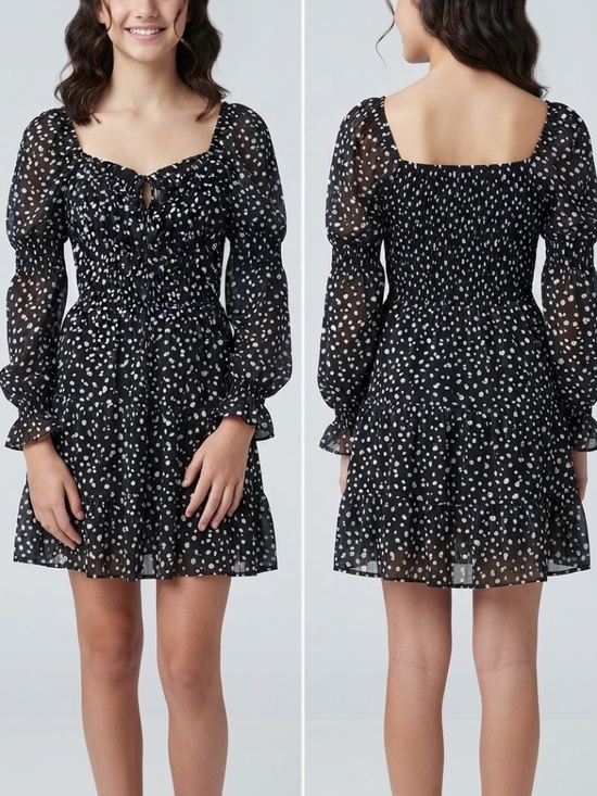 Liberty Love Other - Liberty Love Black and White Printed Long Sleeve Smocked Waist Dress